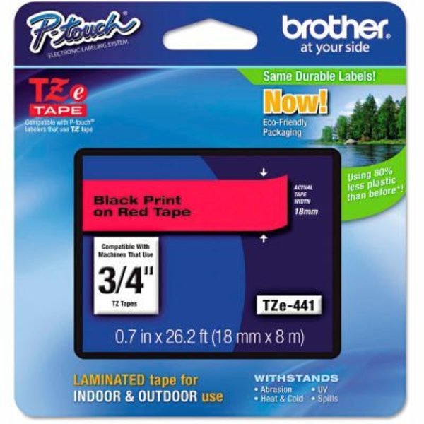 Brother Brother® P-Touch® TZe Labeling Tape, 3/4"W, Black on Red TZE441